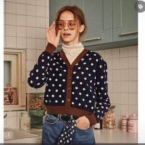 Vitalsign polka dot navy cardigan, Size M